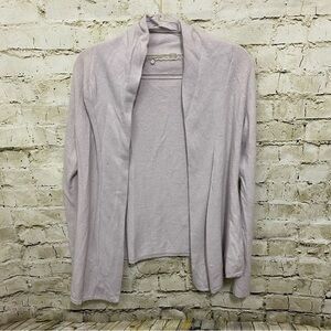 Knitted & Knotted Anthropologie Taupe Wool Blend Open Front Cardigan